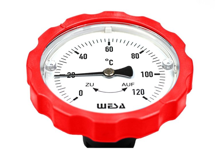 Thermometergriff rot für WESA Kugelhähne 2" Bild zum Schließen anklicken