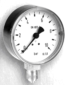 Manometer 0 - 25bar Ø 63mm 1/4"ag unten Bild zum Schließen anklicken
