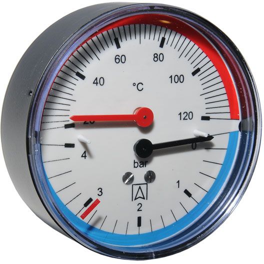 Thermo-Manometer TM80 mit Serviceventil 0 - 4 bar, 20 - 120 °C Bild zum Schließen anklicken