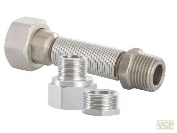 Flexibler Heizkörperanschluss 1/2" AG x 3/4" ÜM Eurokonus, ausziehbar von 115mm bis 210mm, mit Reduzierung