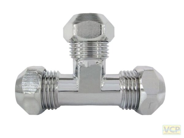 Kupplung T-Stück 3x 3/8"x 8mm QV verchromt