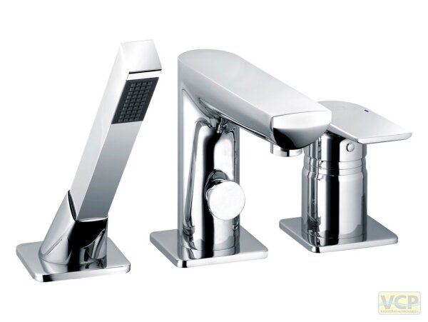 Wannenrand-Einhebelmischer Serie alpha_400 mit Wanneneinlauf 215 mm, automatischer Umstellung, Stabhandbrause mit Antikalk, Brauseschlauch 2000 mm, in chrom