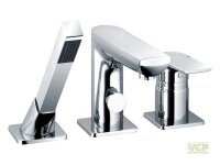 Wannenrand-Einhebelmischer Serie alpha_400 mit Wanneneinlauf 215 mm, automatischer Umstellung, Stabhandbrause mit Antikalk, Brauseschlauch 2000 mm, in chrom