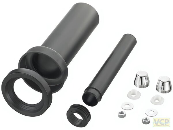 PE-Wand-WC-Anschlussgarnitur DN90/300 mit U-Scheibe Deckkappen Metalloptik
