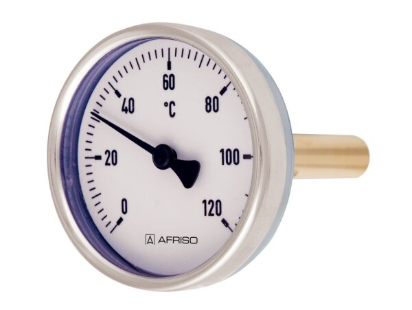 Bimetallzeigerthermometer Typ 2 Ø63mm 1/2" Länge 45mm mit Messingtauchhülse