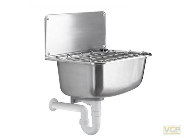 Ausgussbecken RX 50 mit Eimerrost, Hahnbank und Hahnloch matt