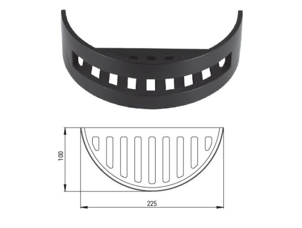 Schwamm- / Seifenkorb halbrund matt schwarz 225x100 mm, halbrund